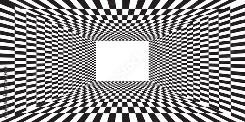 Different deform, warp distortion, deformation effect on checkered (chequered), chess, pepita black and white squares pattern