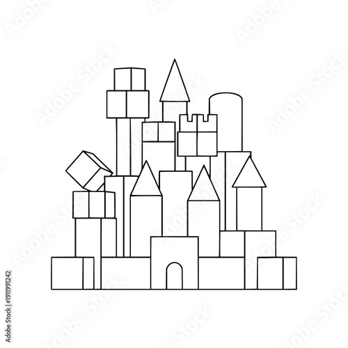 Castle, black line drawing, on white background architecture building tower spire