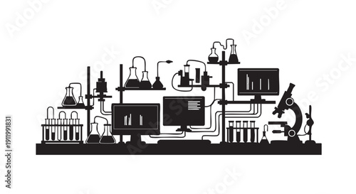advanced science laboratory with computers, microscopes, and automated equipment for data analysis and research, cutting-edge technology for scientific discovery