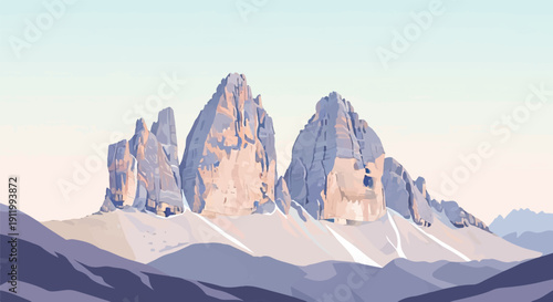 Stylized pastel mountain peaks with soft light