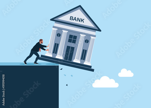 Businessman get rid of bank. Modern vector illustration in flat style