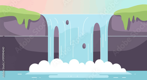 Stylized waterfall cascading over rocks into frothy water