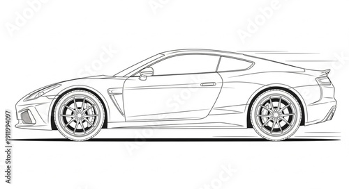 Sports Car Line Art Illustration.
