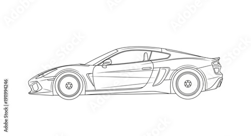 Sports Car Line Art Illustration.