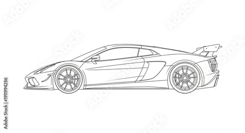 Sports Car Line Art Illustration.