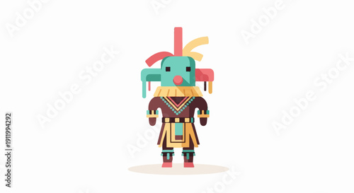 Stylized, flat design figure in traditional indigenous attire