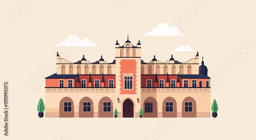 Stylized pixel art of a historical European building with ornate details
