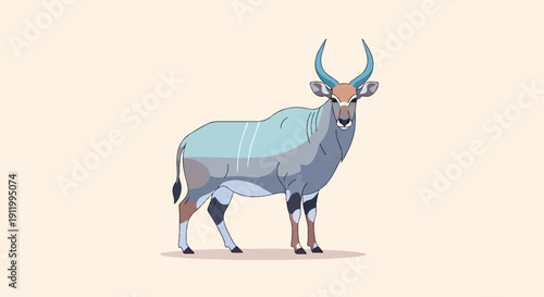 Stylized pixel art of a large antelope with curved horns, facing forward