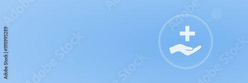 Header Vektor Illustration Hand mit Plus Symbol Gesundheit Pflege und Medizin svg unter 60 kB mit copy space