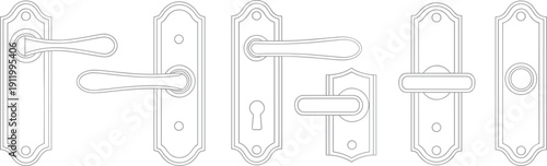 Set of vintage classic door handle line art icons for interior design architectural hardware home renovation and security lock branding