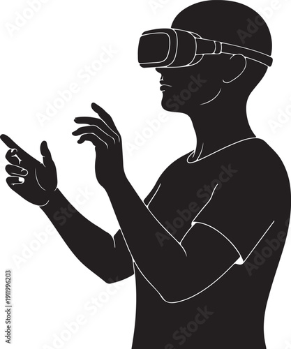 Virtual reality headset silhouette, immersive technology, VR gaming, futuristic interaction, digital experience, Virtual reality headset silhouette, immersive technology, VR gaming