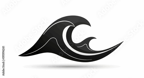 Stylized black waves with white highlights and shadow on white background