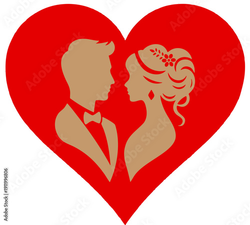 Romantic Couple Silhouette Inside Red Heart – Valentine Love Vector Illustration