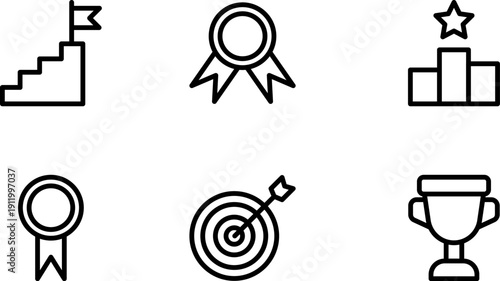 Achievement Success line Icons Set – Goal Target Award Trophy Progress Line Vector