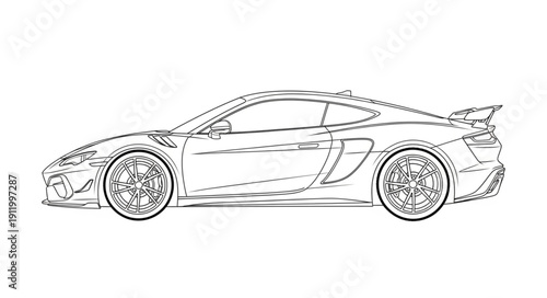Sports Car Line Art Illustration.