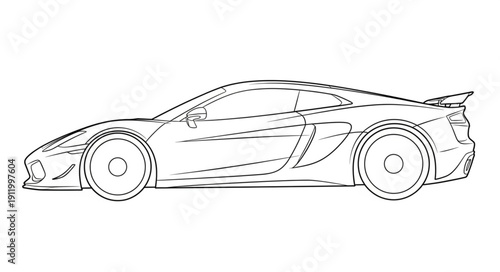 Sports Car Line Drawing Illustration.