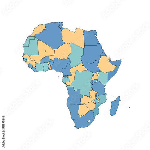 Vibrant colored map of African continent with country borders