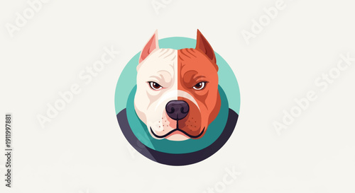Stylized portrait of a pit bull with a unique two-toned face