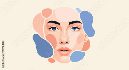 Stylized portrait of a woman's face with abstract shapes