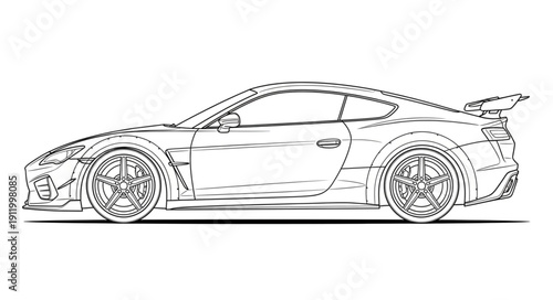 Sports Car Line Drawing Illustration.
