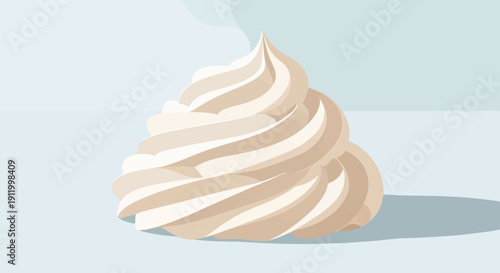Swirled frosting or cream, rendered in light beige and white tones on a soft blue background