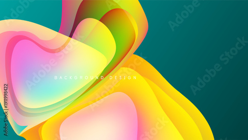 Abstract fluid shapes, vibrant colors blend. Dynamic composition, modern design elements present. Background features smooth gradients.
