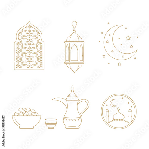 Soft Gold Luxury Ramadan Vector Collection with Elegant Islamic Decorative Elements