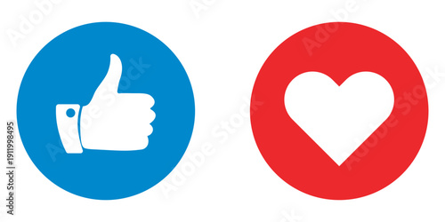  Social media like and love reaction icons vector thumb up and heart symbols