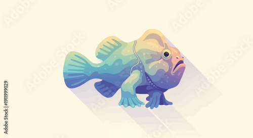 Stylized, colorful, pixelated fish with distinct fins and a surprised expression