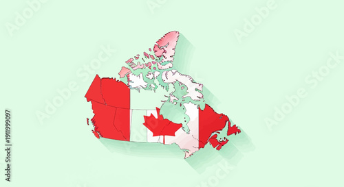 Stylized map of Canada filled with its flag, set against a pastel background