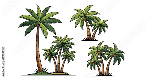 Tropical Palm Trees Vector Set - Exotic Beach and Vacation Vibes