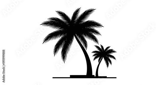 Two Black Silhouette Palm Trees Standing Tall on a White Background, Tropical Vibe