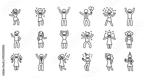Stick Figures Celebrating and Dancing.