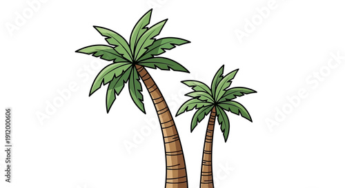 Stylized Palm Trees Vector Art with Green Fronds and Textured Brown Trunks