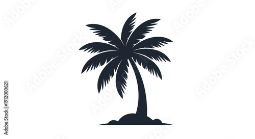 Silhouette of a Palm Tree on a Small Island, Tropical Beach Icon