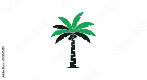 Minimalist Silhouette of a Tropical Palm Tree with Coconuts and Green Fronds