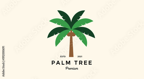 Clean Minimalist Vector Illustration of a Palm Tree with 'Palm Tree Premium' Text