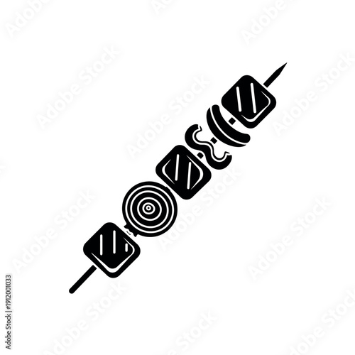 Skewer Holding Grilled Kebab Pieces Silhouette