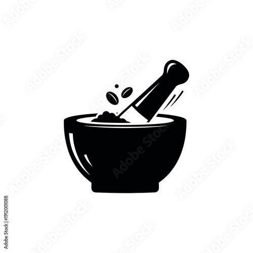 Mortar and Pestle Grinding Spices Silhouette