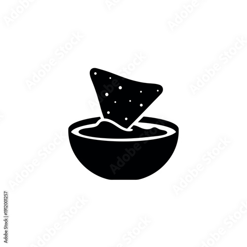 Tortilla Chip Dipping into Salsa Bowl Silhouette