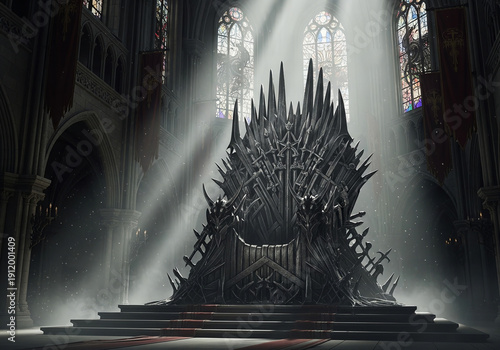 Dark Throne of Swords in Majestic Gothic Hall Power Concept