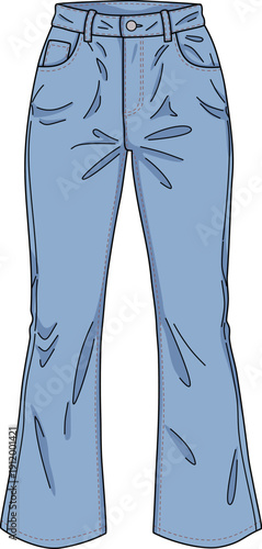 Hand Drawn Minimalist Illustration of Blue Flared Denim Jeans for Gen Z Fashion and Casual Streetwear Apparel Design
