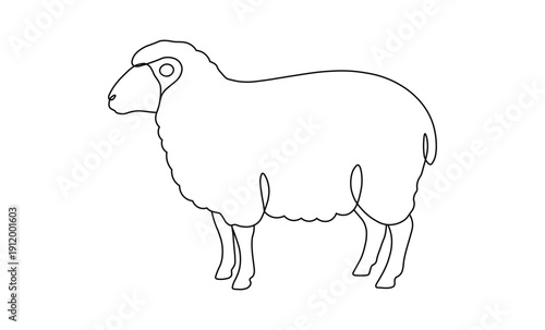 Sheep standing in profile view showcasing textured woolly body using continuous line style