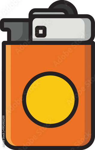 Colorful Vector Illustration of a Portable Pocket Gas Lighter with Orange Body and Yellow Circle Symbol Isolated on White Background for Graphic Design
