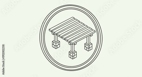 Isometric Wooden Pergola Pavilion Structure Icon with Pillars and Outdoor Architectural Design
