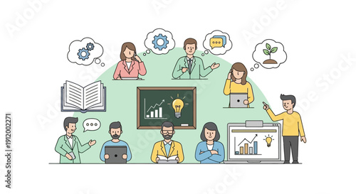 Diverse team collaborating on data analysis and business strategy in office setting.