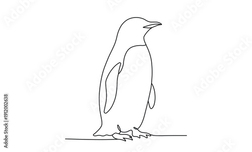 Penguin standing in natural arctic habitat showing artistic continuous line drawing detail