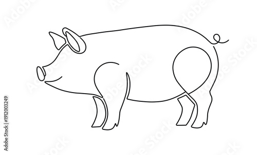 Pig continuous line drawing standing in graphic space with farm livestock animals outlines