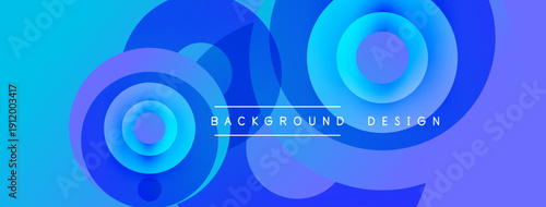 Abstract blue layers create dynamic circular design. Gradient shades offer modern visual appeal, perfect backdrop.