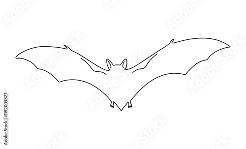Flying bat spreading wings wide in nocturnal skies with elegant continuous line art design